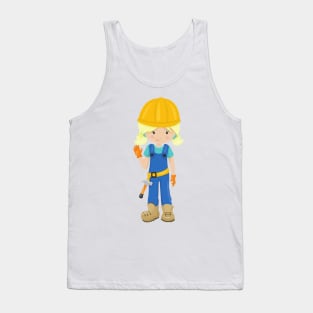 Construction Girl, Blonde Hair, Cute Girl, Hammer Tank Top